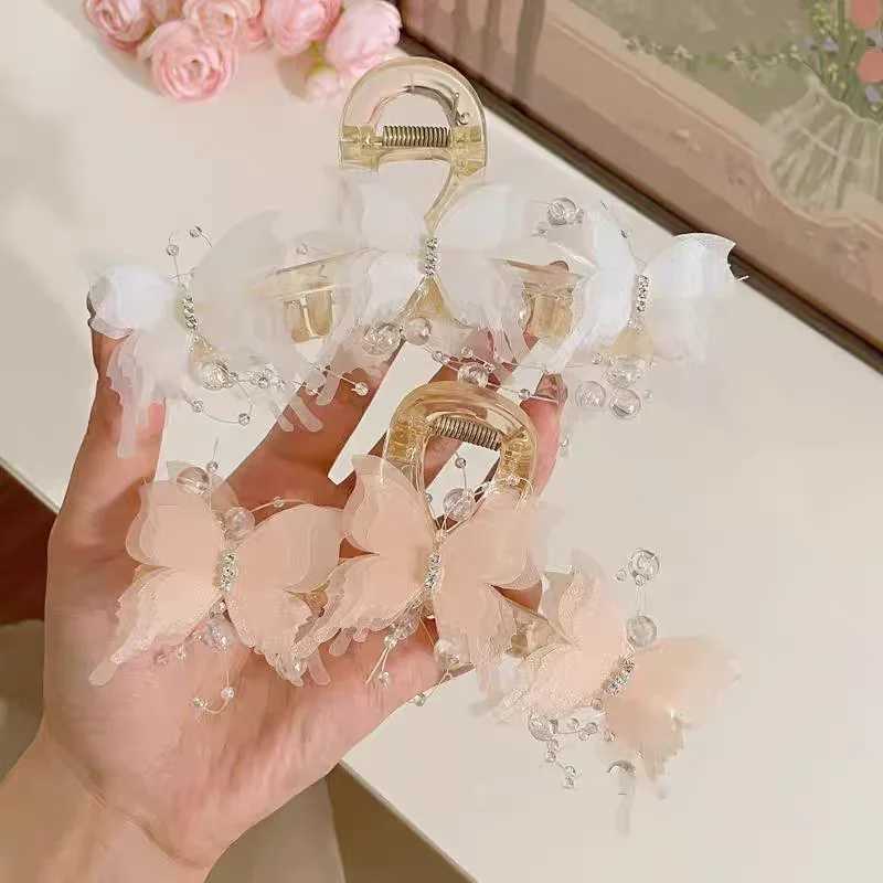New Butterfly Large Hair Claw for Thick Hair Claws Crab Women Sweet Pink Hairpin Ponytail Hair Clip Claw Accessories Y250707