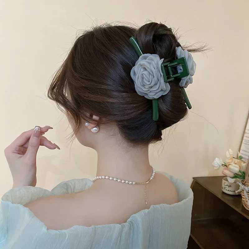 Mesh Rose Flower Hair Claws for Woemn Fashion Coiffure Shark Clip Personality Hair Clip Girl Holiday Style Hair Accessory Z250707