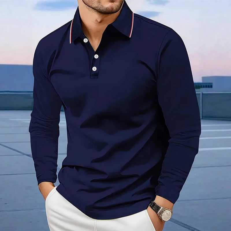 100% Cotton Mens Clothing Long Sleeve Casual Lapel Polo Shirt Elastic and Suitable for Sports and Casual Wear Golf Polo Shirt Y250707 Y250707