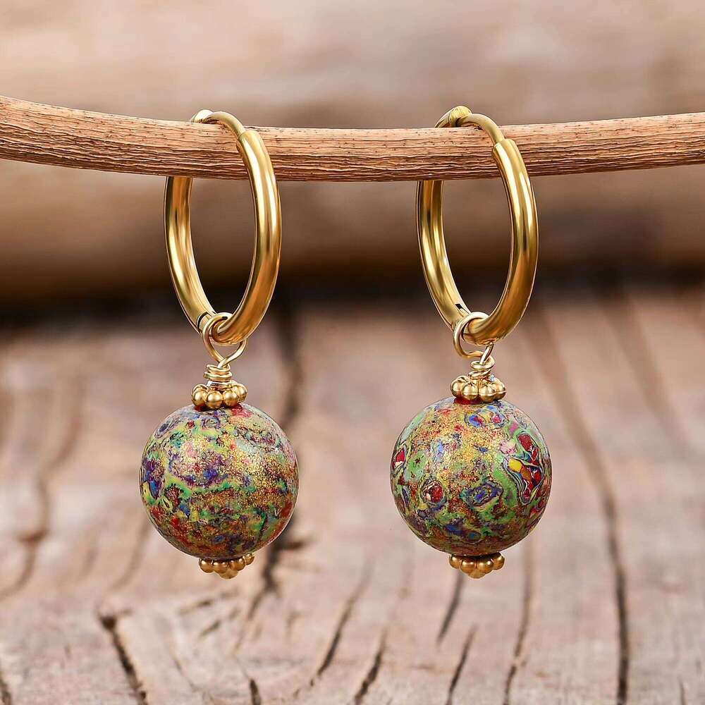 New Lacquered Earrings Handmade Stainless Steel Painted Wooden Bead Jewelry for Women
