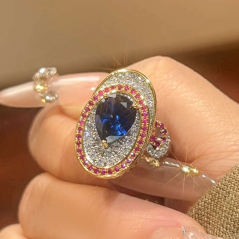 Huayoumei Jewelry New Ring Accessories Colorful Gemstone Red Corundum High-End Light Luxury Women's Items 6Db