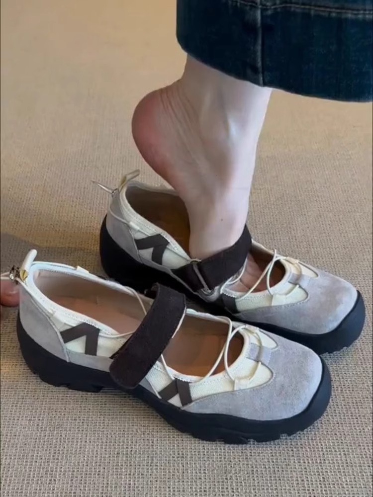 Genuine Leather Thick Sole Shallow Mouth Velcro Mary Jane for Women, Niche Designer Handmade Sports Casual Elegant Versatile Single Shoes