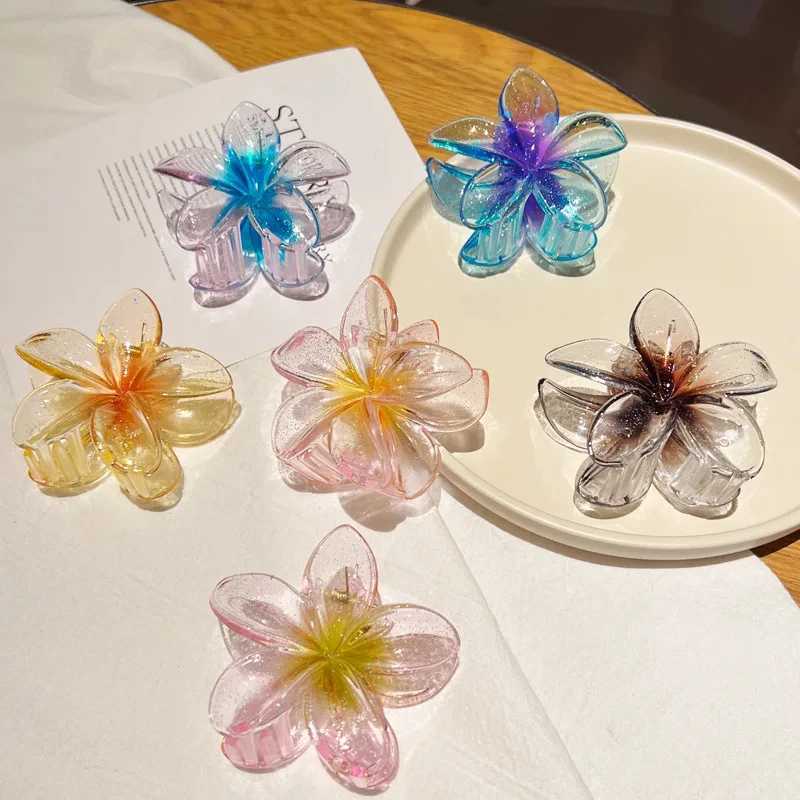 New Fashion Sparkling Flower Claw Clip for Women Transparent Sweet Ponytail Shark Clip Versatile Girl Hair Accessories Y250707