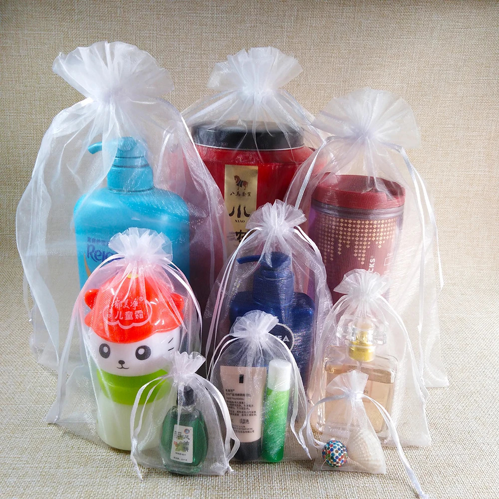 100pcs White Drawstring Organza Bags Pouch Jewelry Packaging Bags Birthday Party Christmas Gift Bags Wedding Gift Bag Pouches 250702