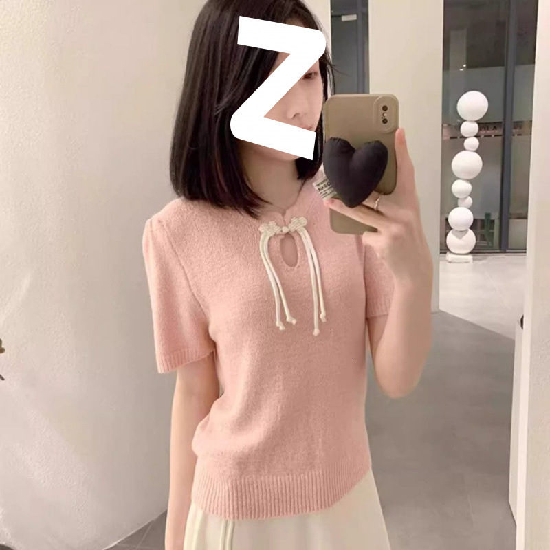 2025 Summer new women's T-shirt new Chinese round neck short sleeved summer new niche knitted top new designer T-shirt