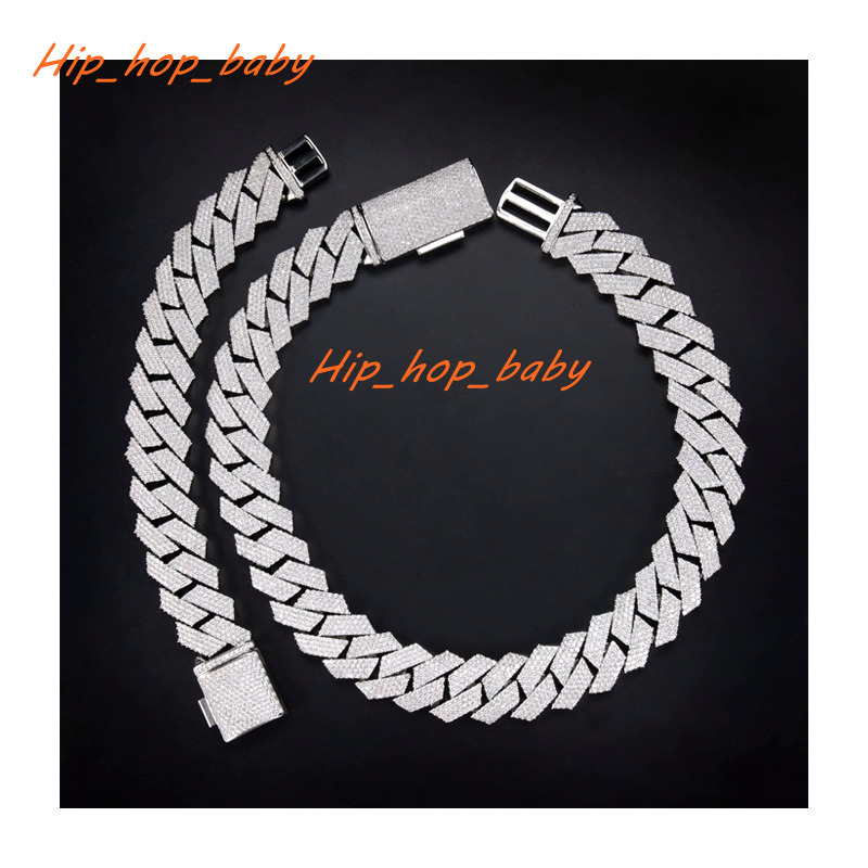 Customized 20mm 4Rows Moissanite Diamond Iced Out Miami Cuban Link Chain Bracelet 925 Sterling Silver Hip Hop Jewelry Necklace
