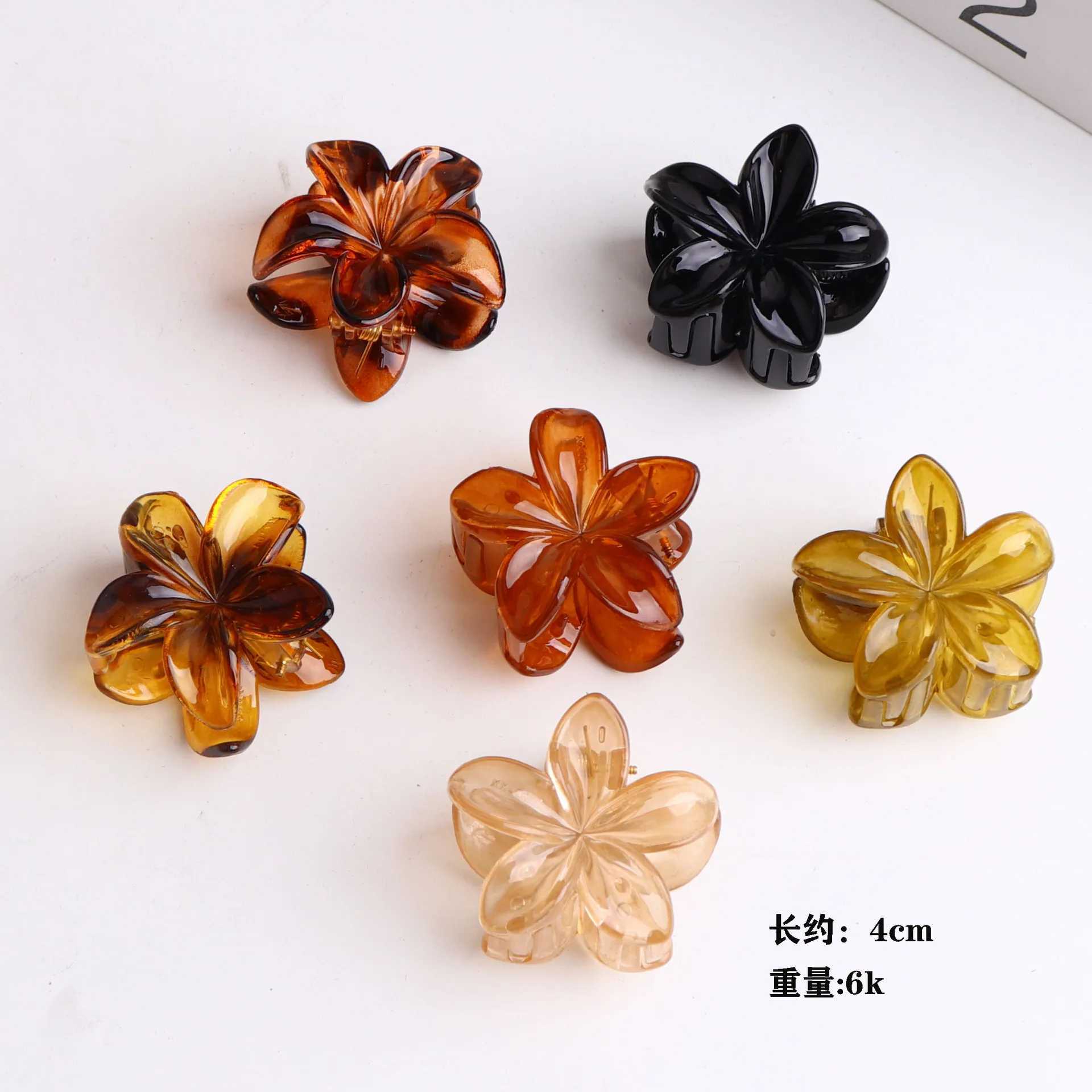 6Pcs/set Vintage Amber Leopard Print Color Jelly Flower Small Hair Clips Claw Clamp Hairpin Barrette Hair Accessory Y250707