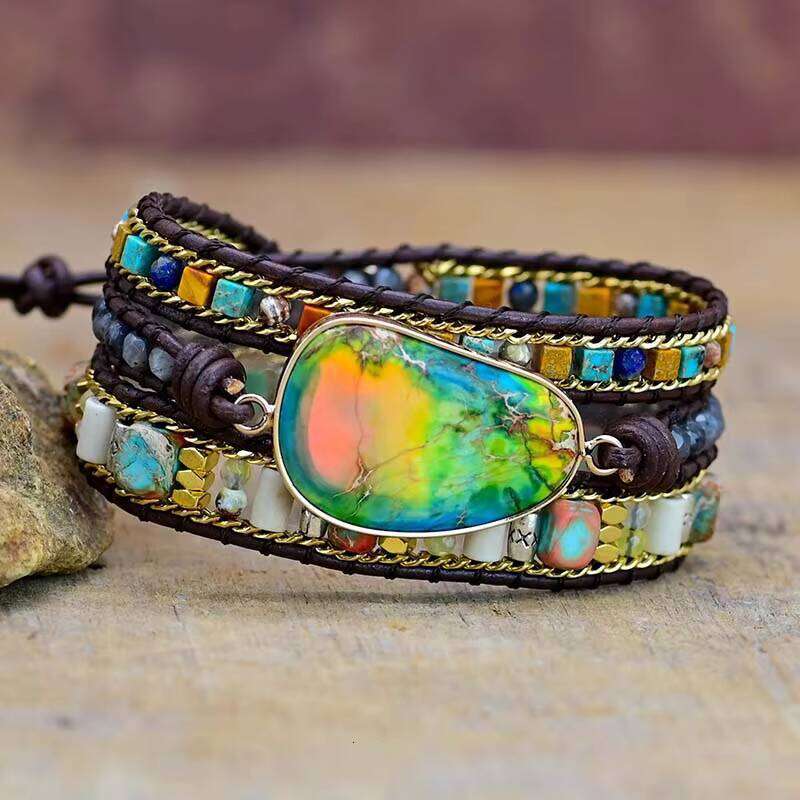 Mixed Color Imperial Irregular Natural Stone 3-Layer Wrapped Women's Jewelry Charm Bracelet