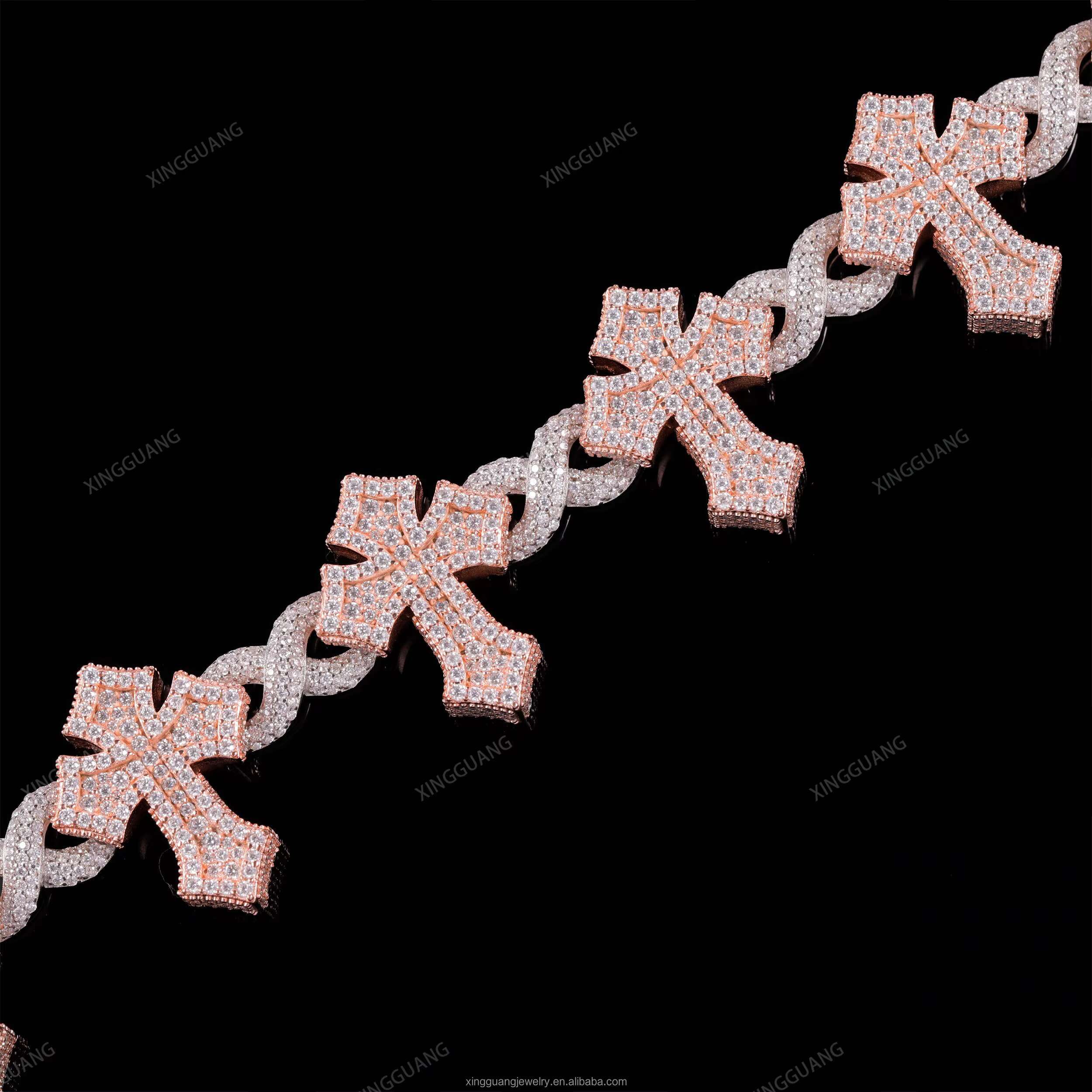 XG Iced Out Cross Moissanite Cuban Bracelets 925 Silver Plated Gold Fine Jewelry Vvs Moissanite Diamond Bracelets for Men/Women