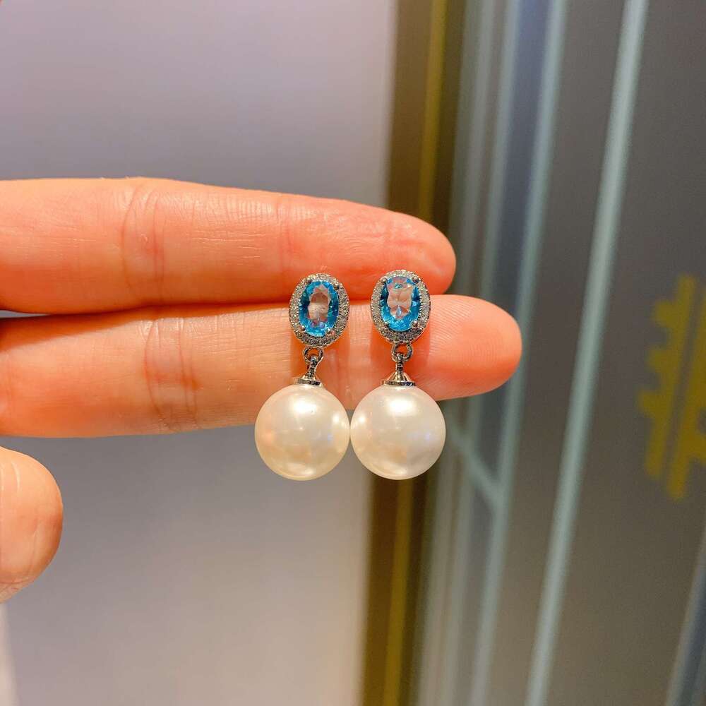 Live New Green Zircon White Australian Large Pearl For Women Fairy-Like Mother-Of-Pearl Earrings 0B0