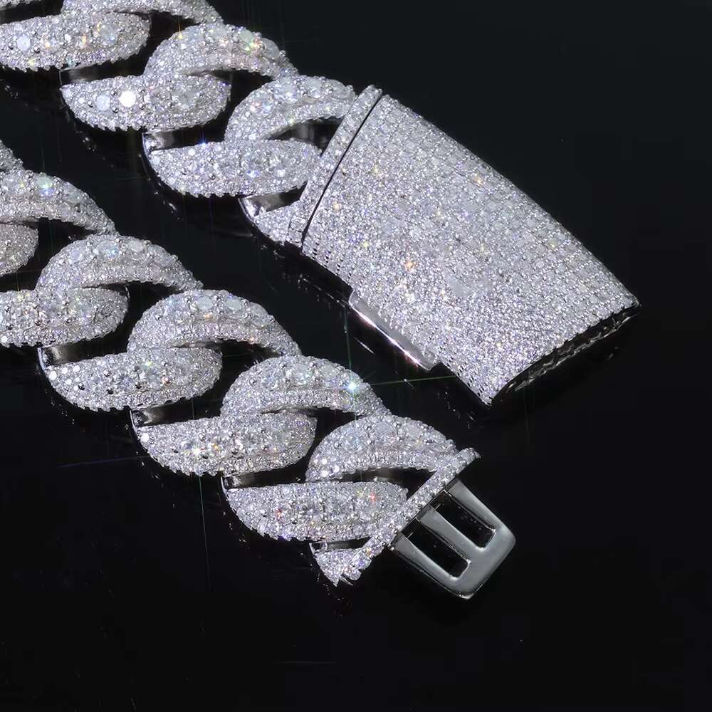 NUOYA Luxury 925 Silver Cuban Chain Necklace Women 22mm Three Row Iced Out VVS Moissanite Hip Hop Cuban Chain Jewelry Gift