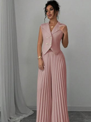 Mozision Autumn Two Piece Set Doublebreasted Vest And Split Skirt Matching Sets Fashion Long Pleated 241116