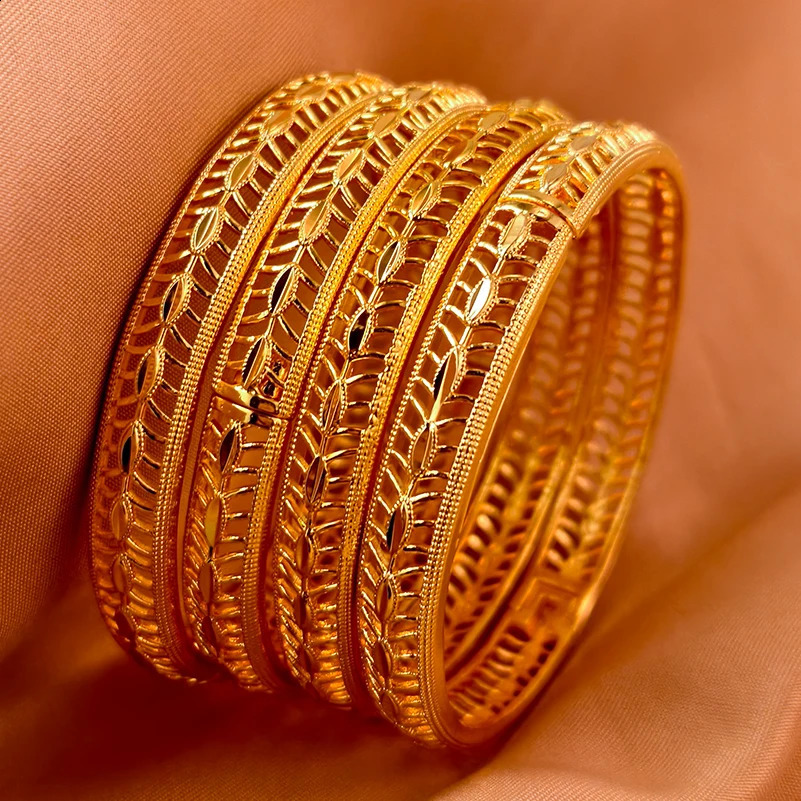 24k Dubai Gold Plated Bangles Luxurious Exaggerated Flower Fashion Bracelet Party Jewelry 250707