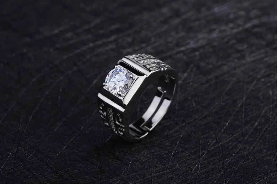 925 Sterling Silver Rings For Men Shining Crystal Adjustable Size Fashion Gifts Engagement Wedding High Quality Jewelry XJ250707