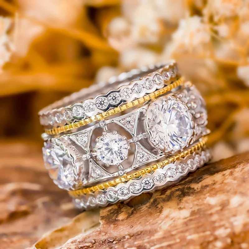 8 Delicate Charms Rings with Brilliant Cubic Zirconia Trendy Two-tone Elegant Accessory Chic Eternal Wedding Bridal Jewelry XJ250707