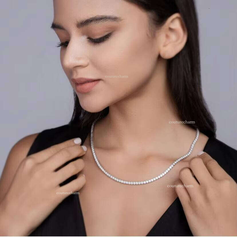 Hip-Hop Sier Glow Stone Tennis Chain White Gold Iced Bracelet Necklace Men and Women Boutique Jewelry Set