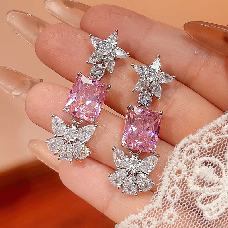 New Jewelry Set Ring Earrings Rectangular Dia Gemstone Fashion High-End Women's Style 81E