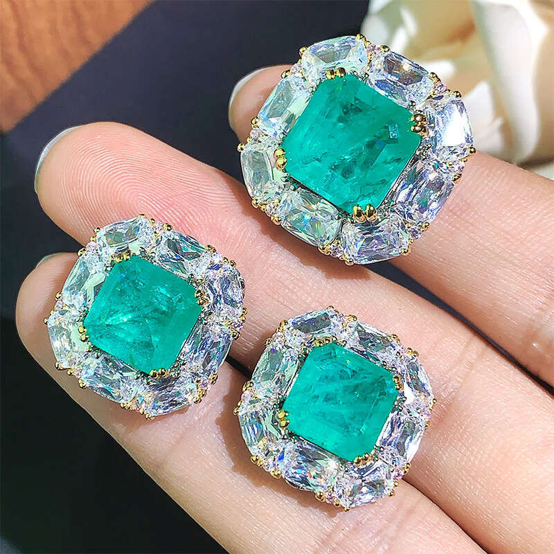 New Style Jewelry Set Paraiba Pink Zircon Cubic Elegant High Stud Earrings Ring 630