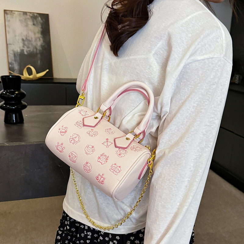 Designer High-End Feel for Women 2025 New Korean Version Cartoon Print Boston Commuter Phone Shoulder Crossbody Light Luxury Women's Bag