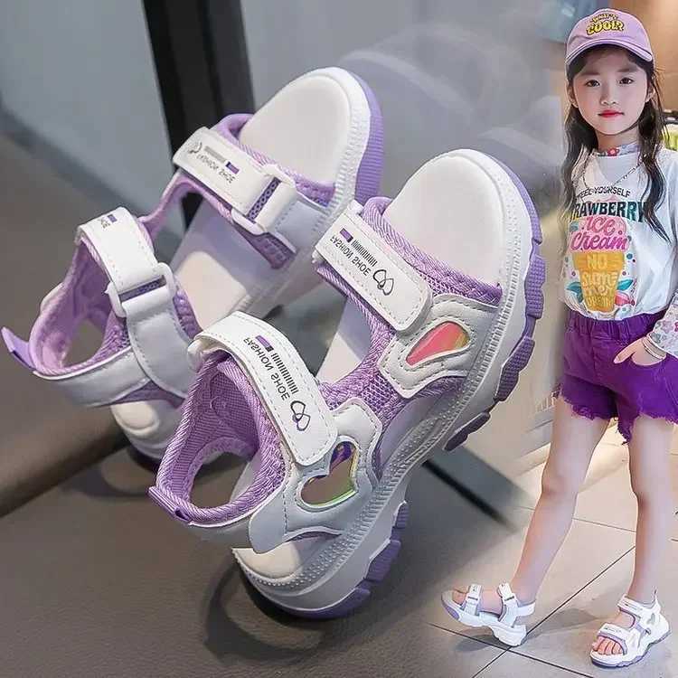 2025 New Summer Girls Sandals Kids Princess Beach Shoes for Vacation Soft Sole Anti-Slip Girls Candy Color Flats Wear-Resistant R250707
