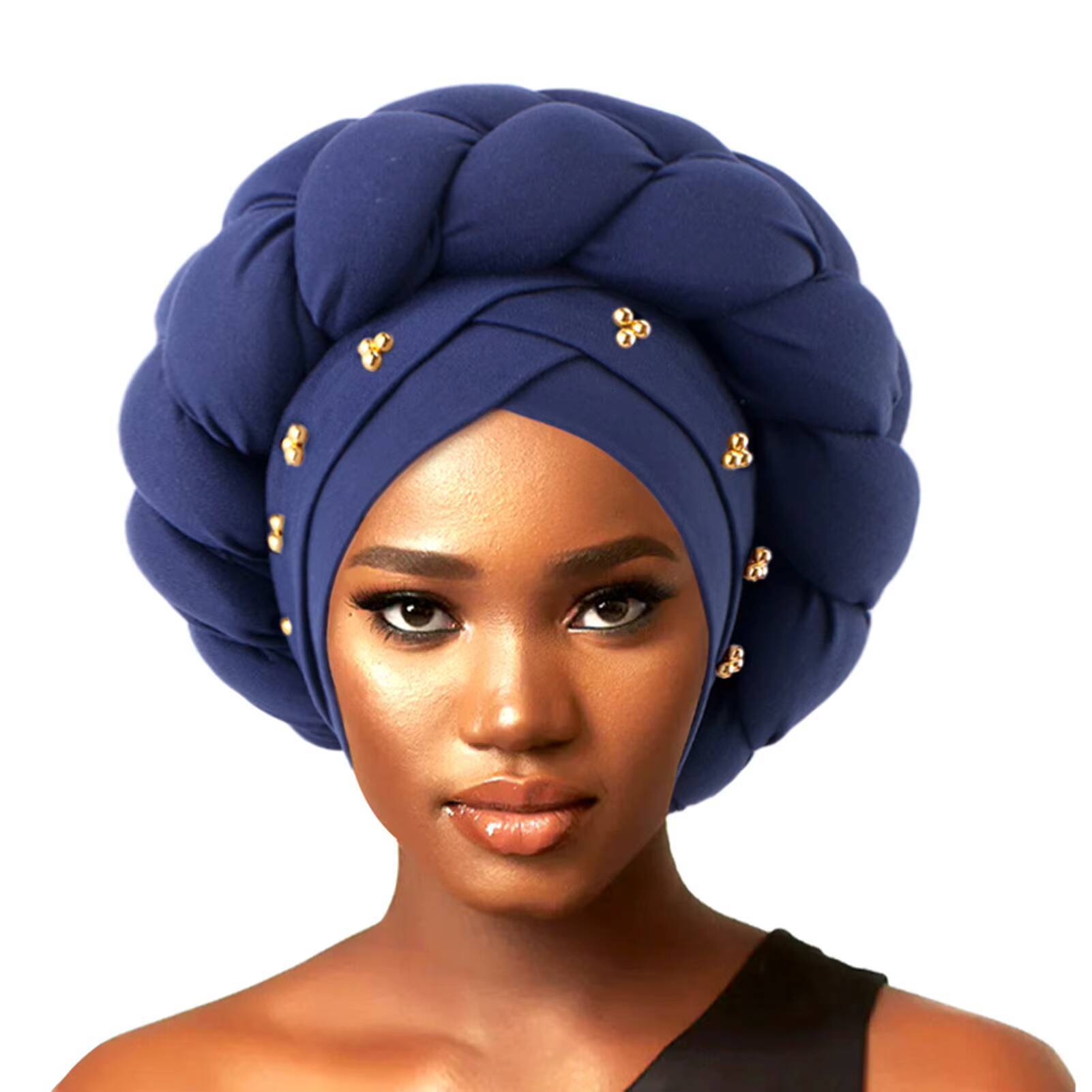 African American headscarf Solid Color Head Pre-Tied Beanie Cap Soft Twisted Wrap Headwear Turbans For Women Girls ddmythur