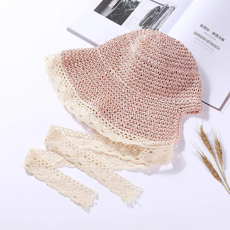 Summer Hats for Women Sun Hat Beach Lace Ribbon Holiday Straw Paper Lady Outdoor Travel Cap Bucket Foldable 250707