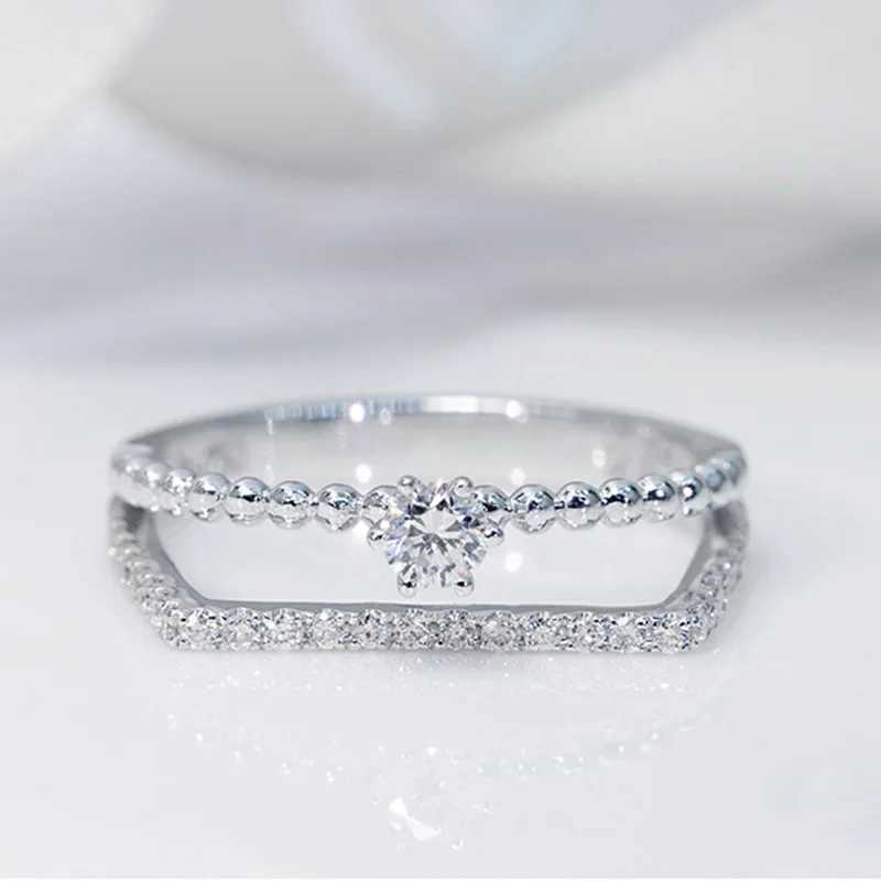 925 Sterling Silver Womens Simple Double Ring Stackable Fashion Jewelry Bridal Set Wedding Engagement Ring Accessories XJ250707