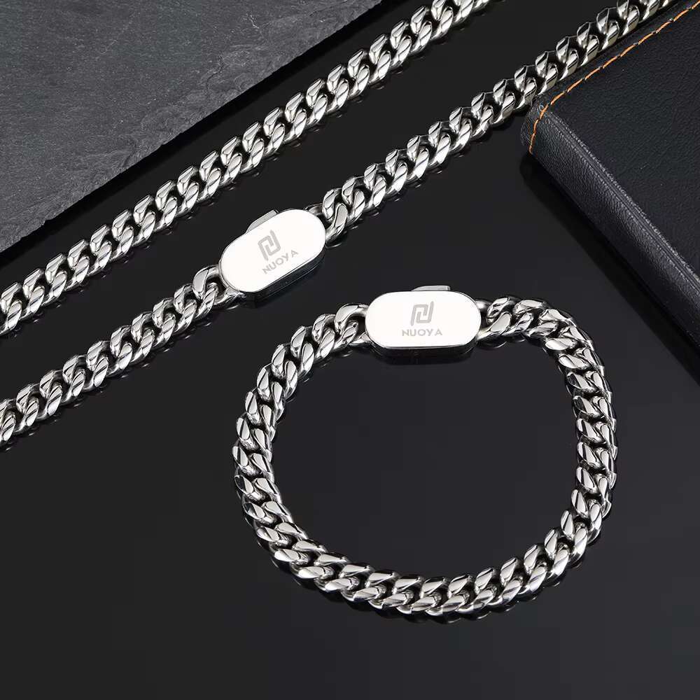 NUOYA 8mm Hip Hop Cuban Link Necklace Jewelry Customizable PVD Plated Stainless Steel Necklace for Men