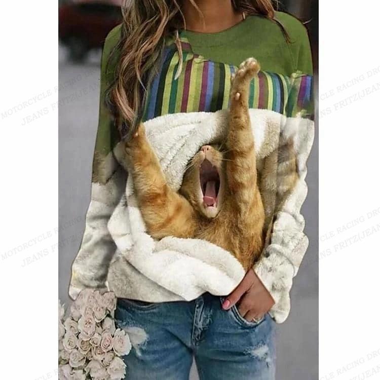 Funny Cat Hoodie Women Fashion Y2k Hoodies Sweatshirt Donkey Print Hoodie O-neck Clothes Animal Pullover Kawaii Sweats Girl Coat 250708