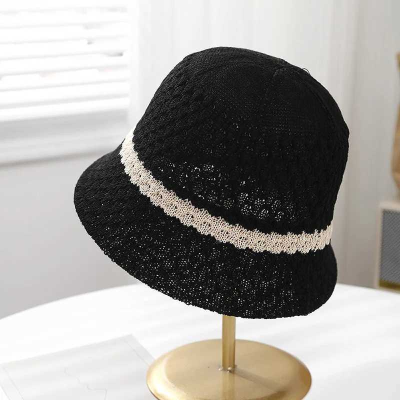 Womens Knit Bucket Hat Hollow Weave Sun Protection Fisherman Cap Retro Beach/travel/urban Summer Sun Hat Breathable Sunshade Y250707