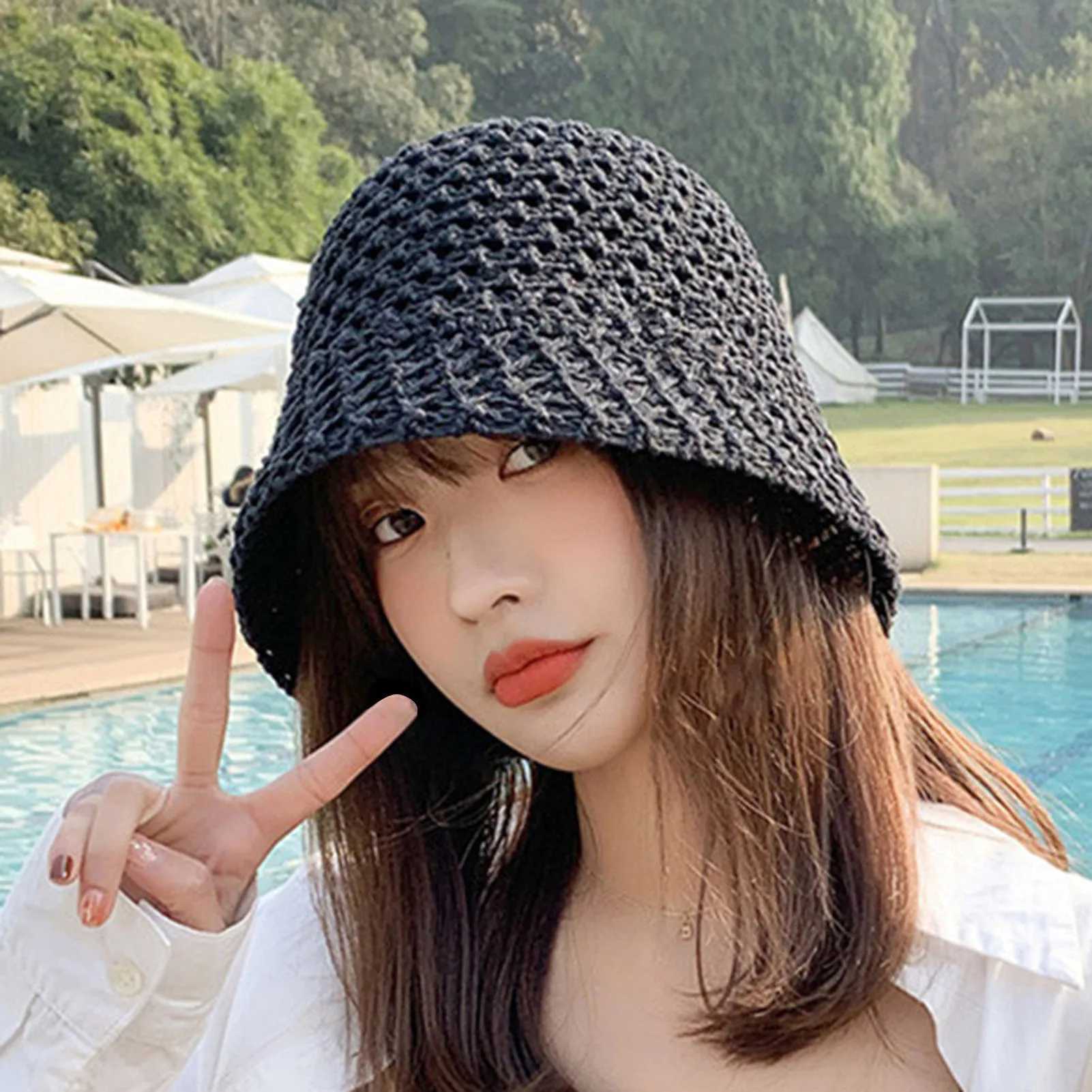 Summer Women Bucket Hat Hollow Out Thin Breathable Sun Hat Female Beach Cap Foldable Outdoor Japanese Leisure Fisherman Cap Y250707