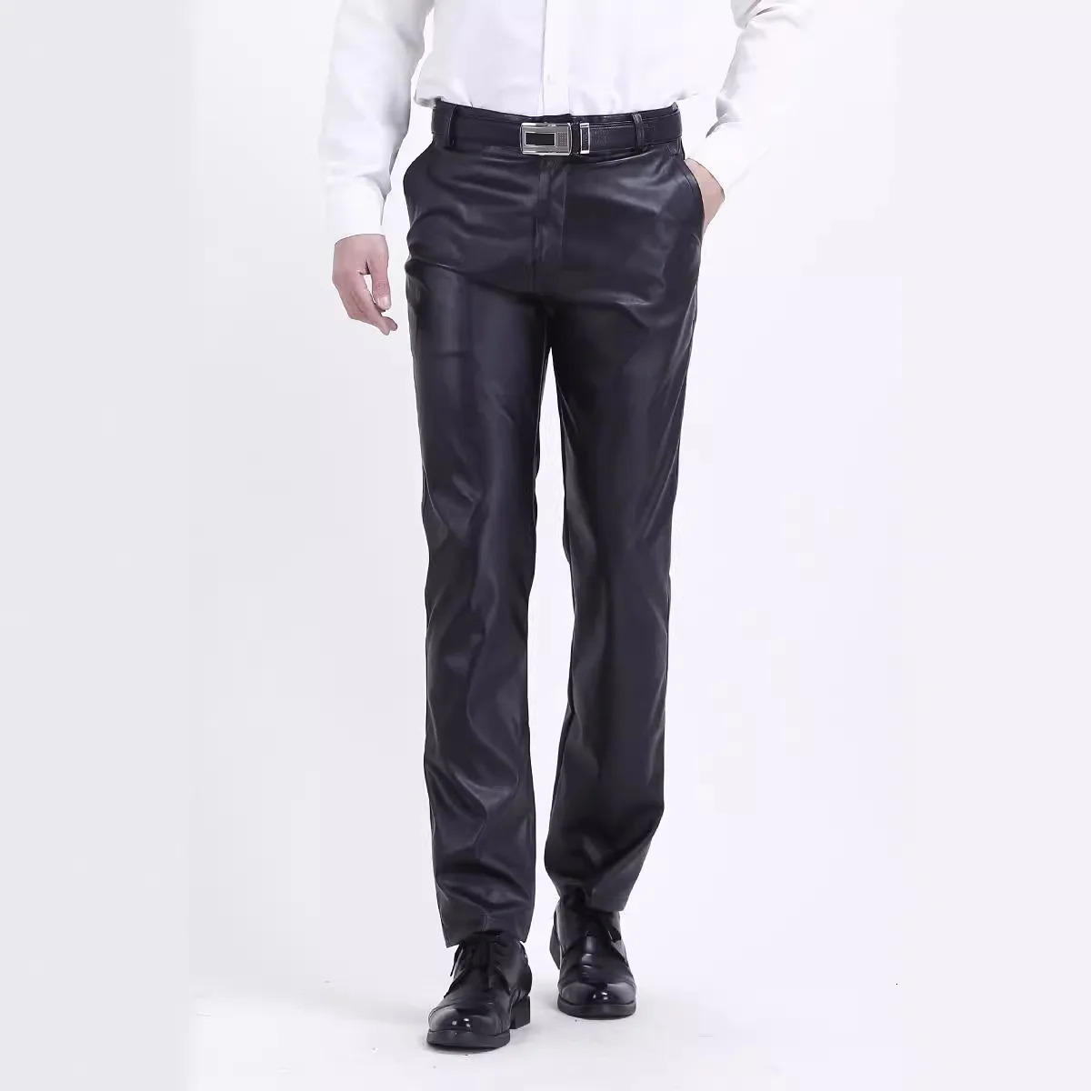 Mens Spring and Summer Fashion Thin PU Leather Pants Casual Loose Waterproof Oil Dirty Long Middle Age 250704