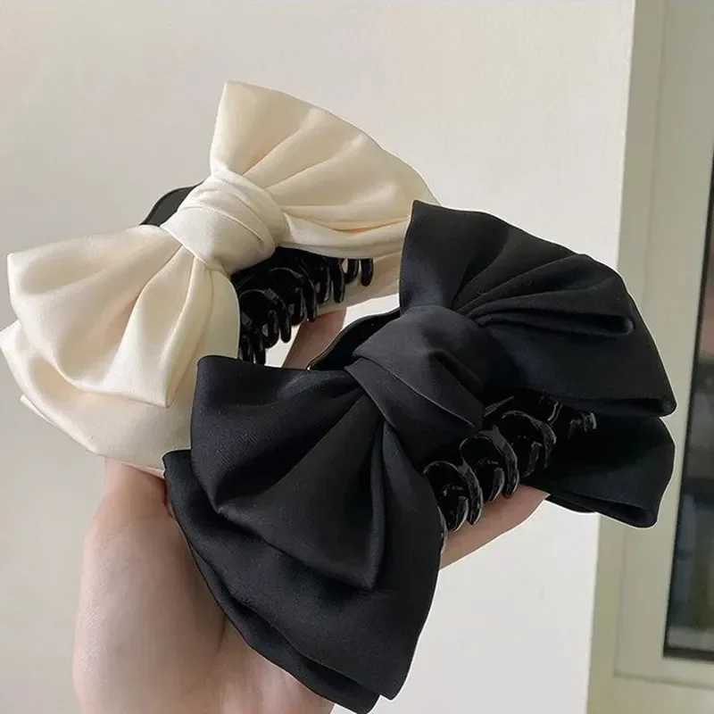 Elegant Women Bow Hair Claw Clips Double-sided Large Satin Shark Hair Claw Solid Bowknot Hairpins Barrettes Hair Accessories Z250707