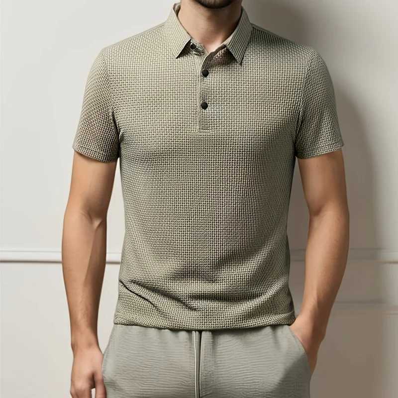 New Mens Business Casual Short Sleeved Bone Flower Solid Color Polo Shirt Fashion Breathable Comfortable Summer Versatile Top Y250707 Y250707