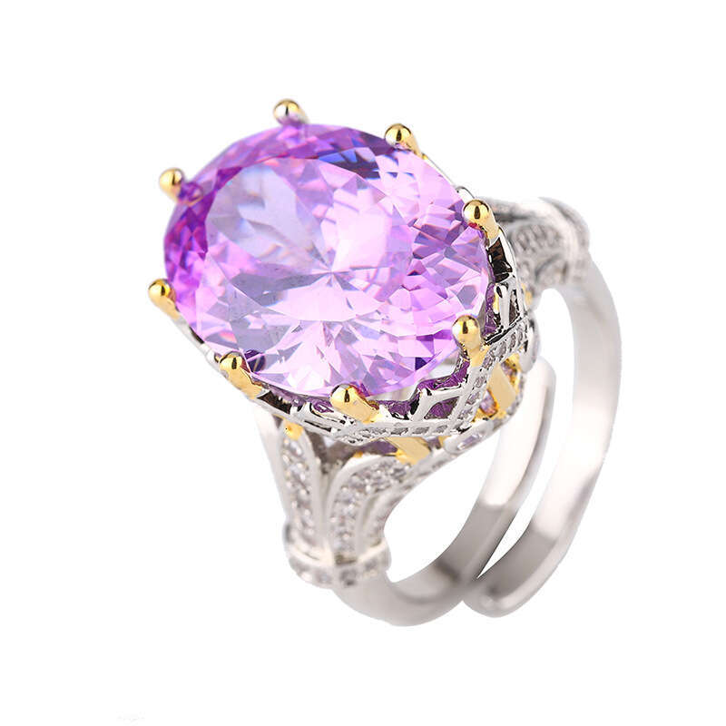 New Jewelry Simulated Bird's Nest Cut Purple Kunzite Pink Yellow Zircon Colorful Gemstone Open Ring For Women Fashion Commuting Dc1
