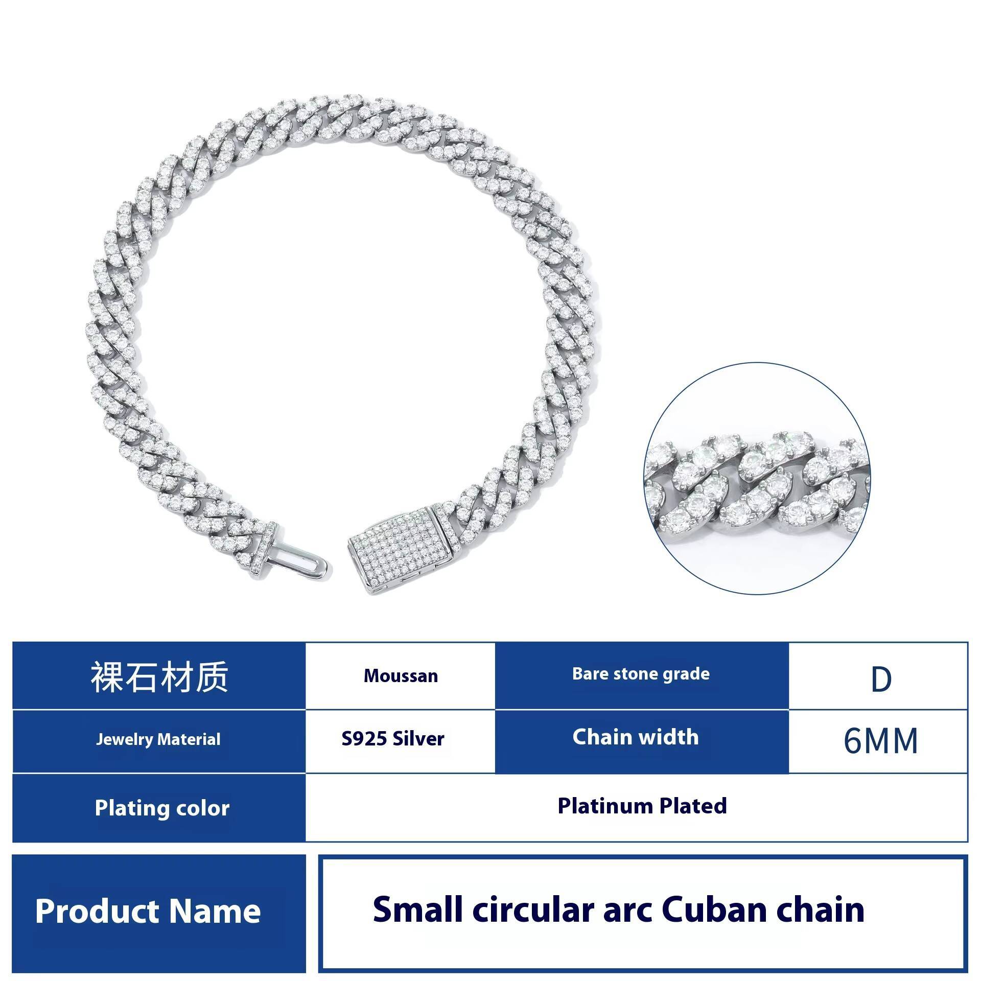 New Fashion Hip Hop Fine Jewellery Men's S Sier Cuban Moissanite Iced Out Chain Necklace