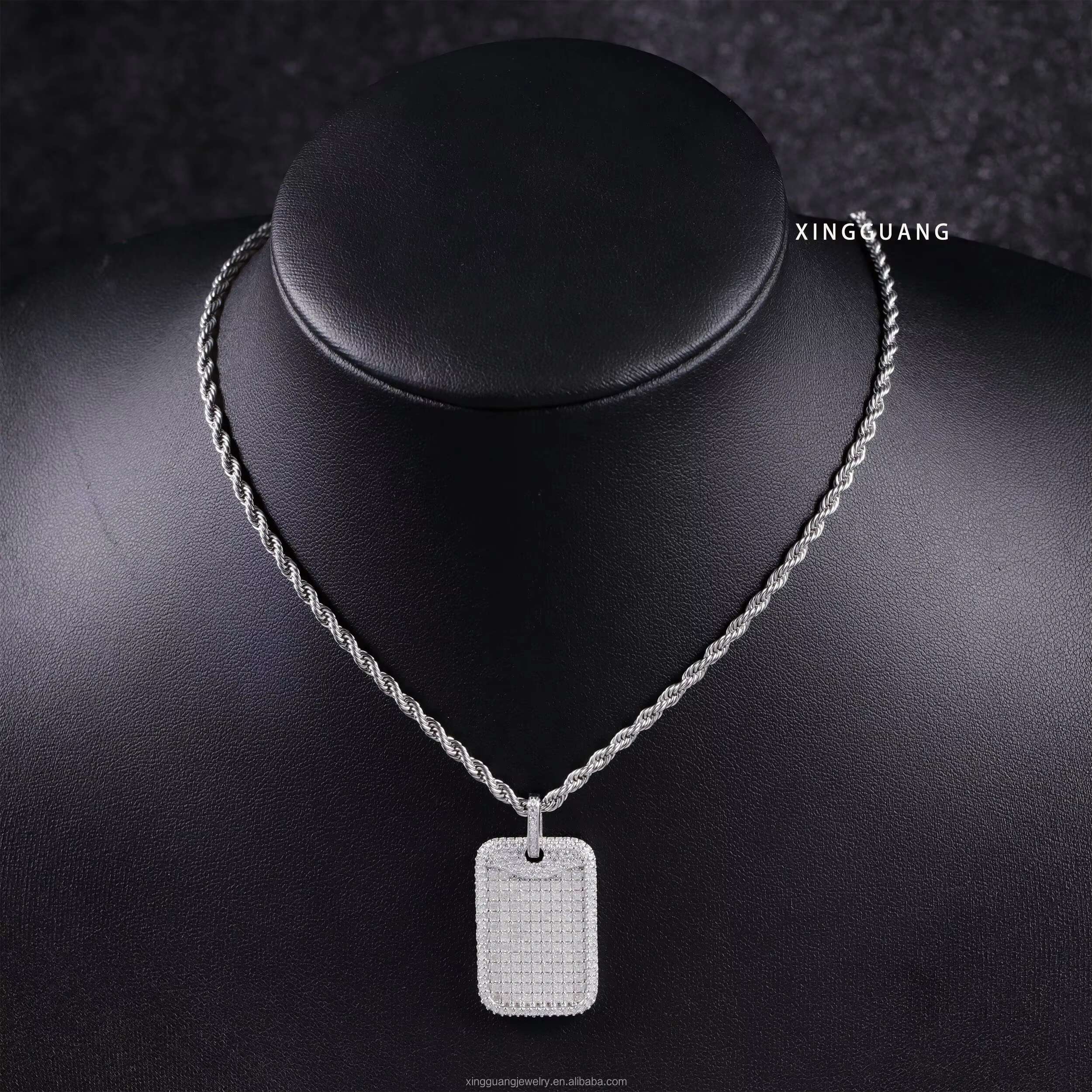 Customized Tag Pendant Rope Chain White Gold Plated 925 Silver Iced Out VVS Moissanite Diamonds Hip Hop Pendant Dog Tag Necklace