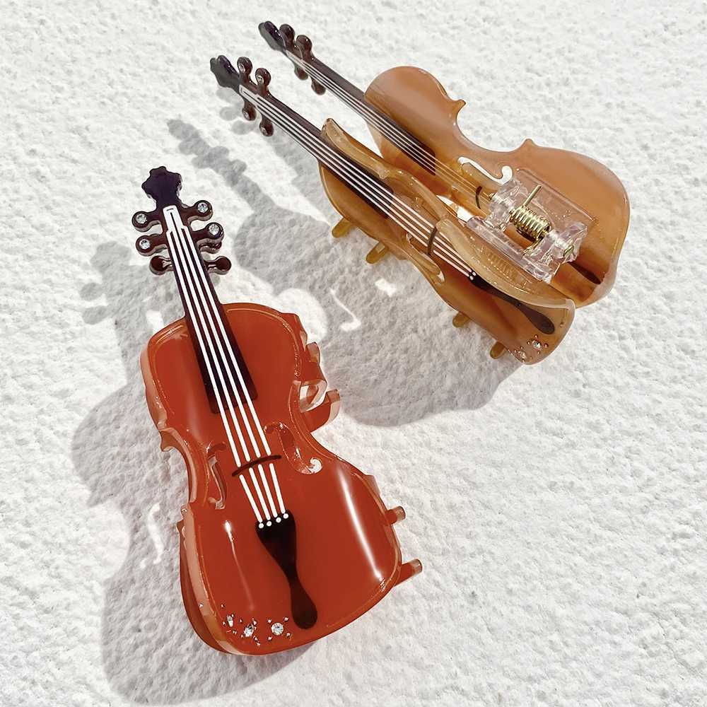 Fashion Acrylic Violin Shape Crab Hair Claw Clip For Women New Funny Outdoor Rhinestone Hair Clips Hair Accessories Tool Gifts Y250707