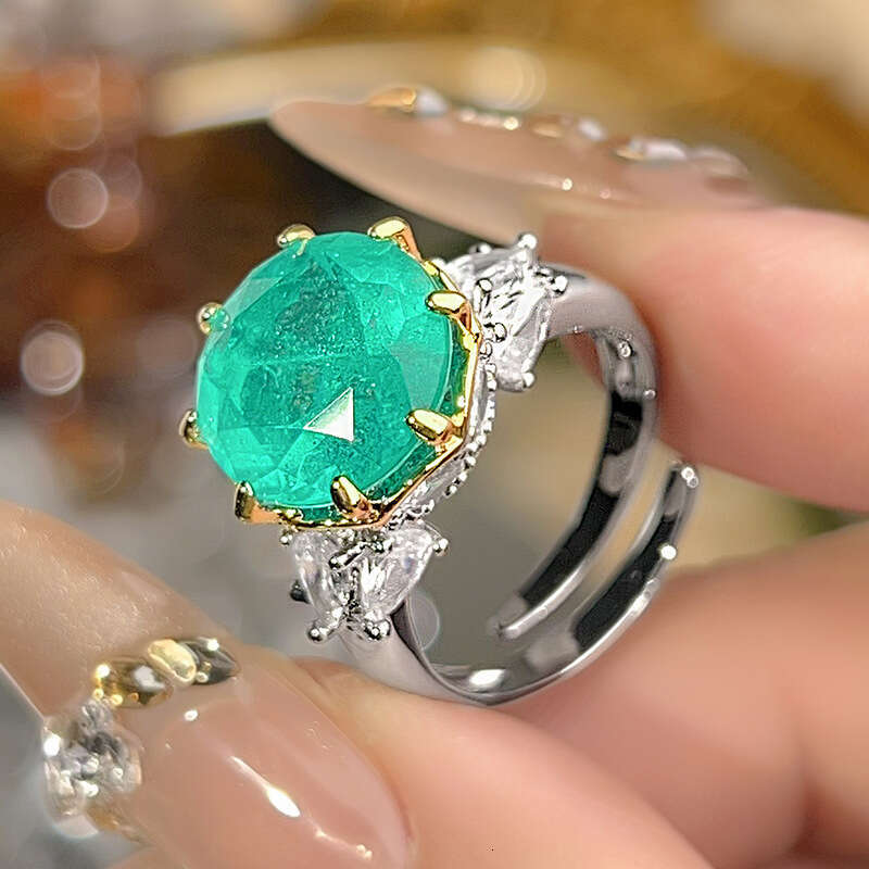 New Style Jewelry Colorful Gem Round Fashion Heavy Craft Luxury Inlaid For Women Two-Tone Gold-Plated Ring Ed3