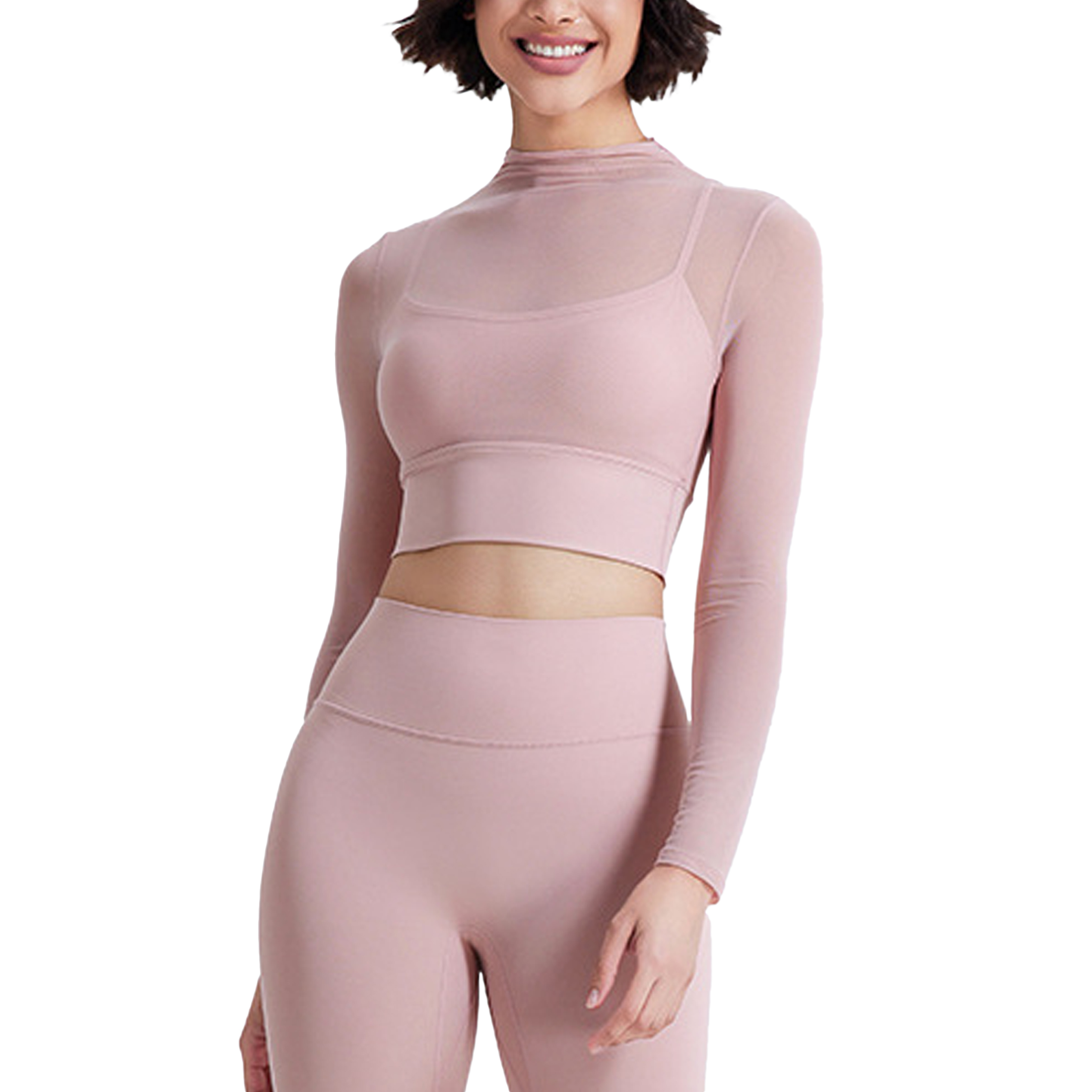 Sexy Mesh Yoga Wear Long Sleeve with Pads Running Quick Dry Sports Bra One Cup Fitness Clothing Tops