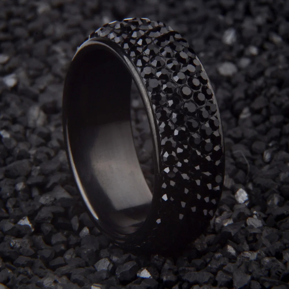 Arc Stainless Steel Crystal Womens Ring Full Size Black White Bling Engagement Wedding For Men Women Jewelry Gift 250624