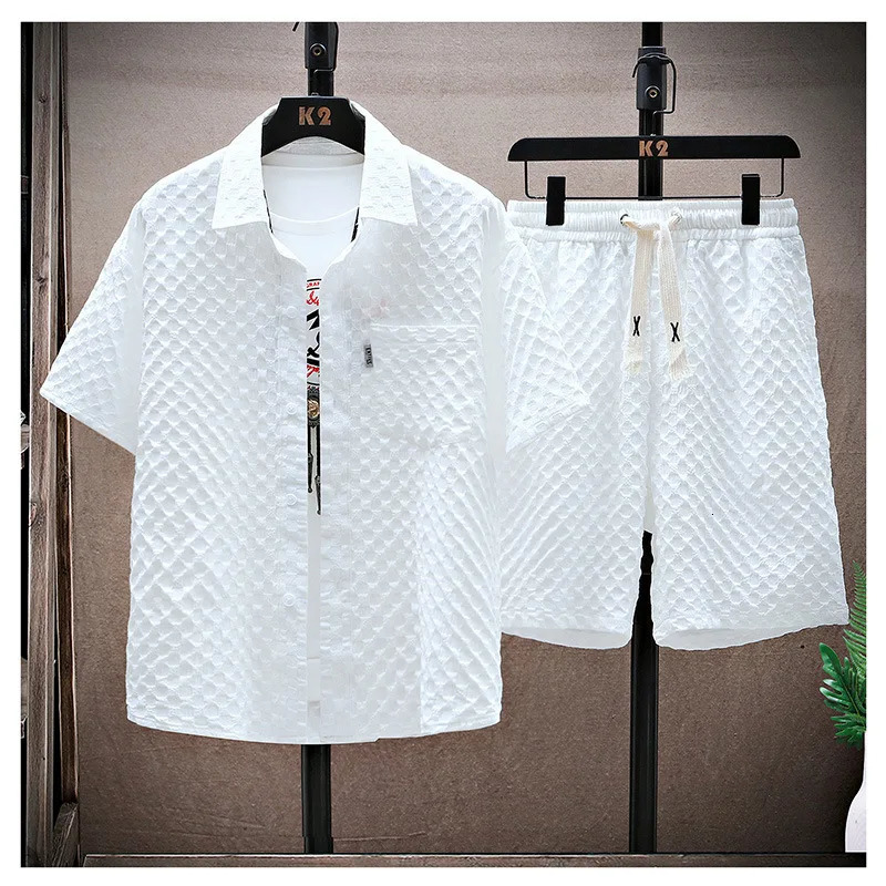 2025 Mens Casual Short Sleeve Set Summer Lightweight Sportswear Retro Fashion Two Piece Suit Street 250708