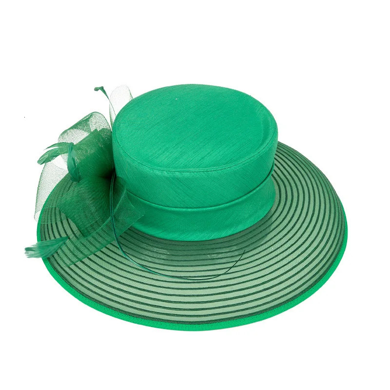 Green Cocktail Satin Cloth Hat Elegant Pography Hats Chain Fashion Formal Masquerade Flower Wedding Top Female Women 250707