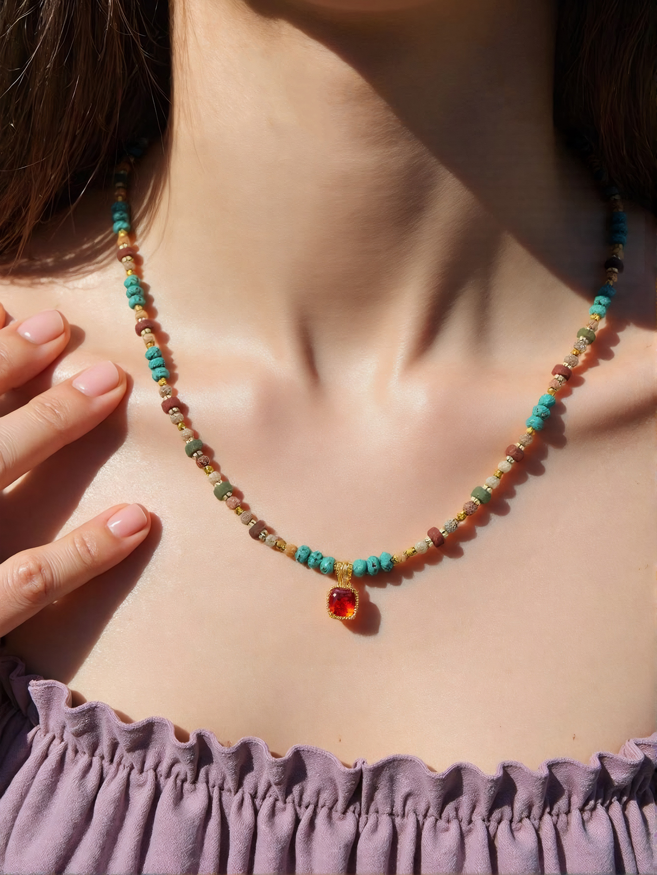 Sweet dopamine candy beaded necklace women's 2025 new personalized fashion niche beaded collarbone chain TM0029