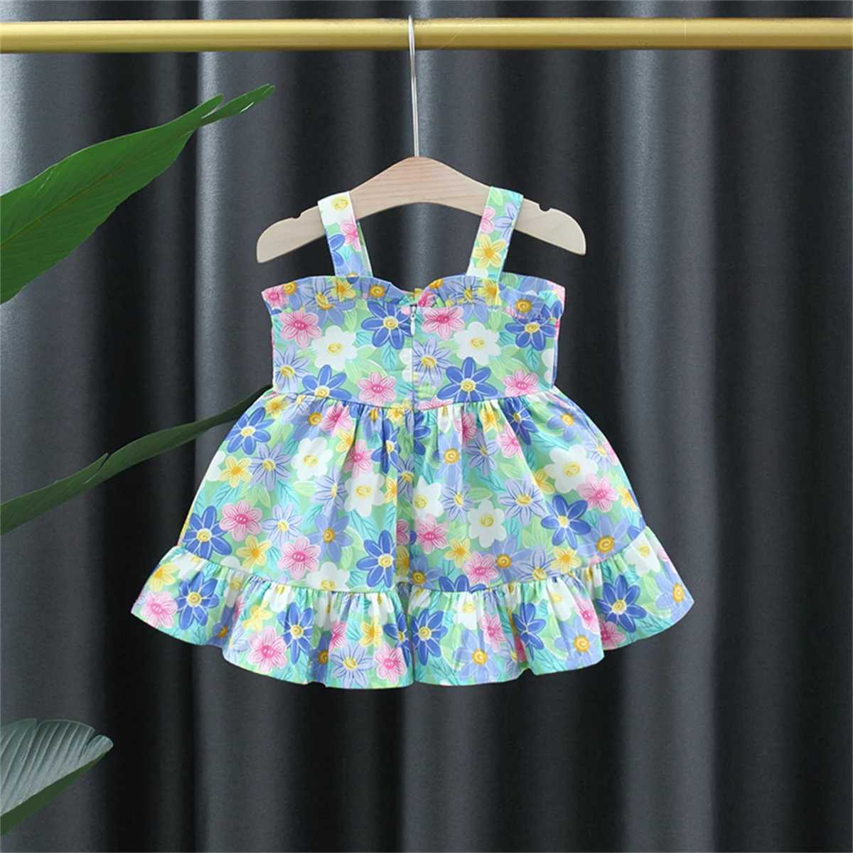 Summer Baby Girls Dress Strawberry Flowers Big Bow Strap Daily Knee Length Dress R250707
