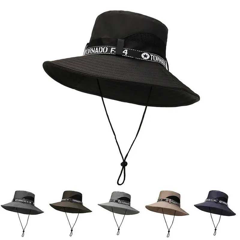 New Hot Selling Spring Summer Bucket Hat Mens Solid Color Big Brim Sun Hat Womens Folding Fishing Mountaineering Outdoor Hat Y250707