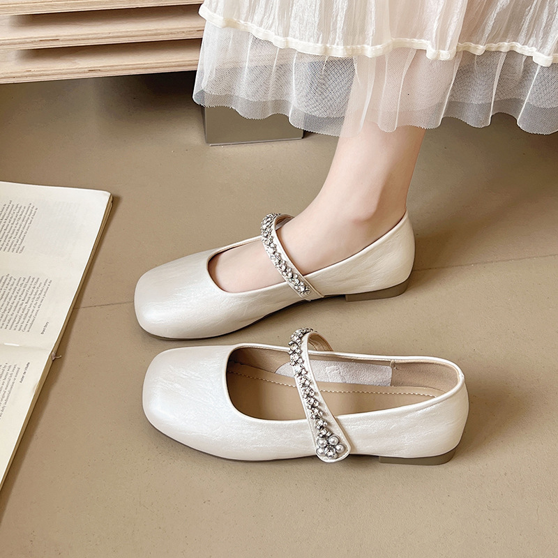 2025 Spring Summer New Fashion Designer Square Toe Shallow Mouth Flat Korean Style Fresh Slip-On Women's Shoes