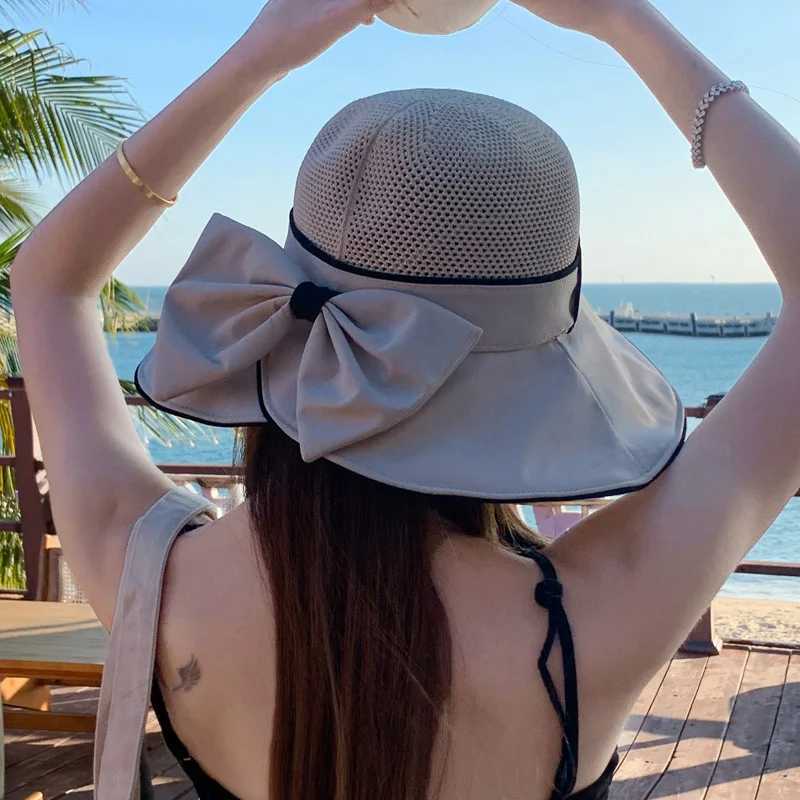 Bucket Hats for Women Summer Knitted Breathable Foldable Sun Hat Sun Protection Sunshade Korean Beach Hat New Travel Cap Y250707