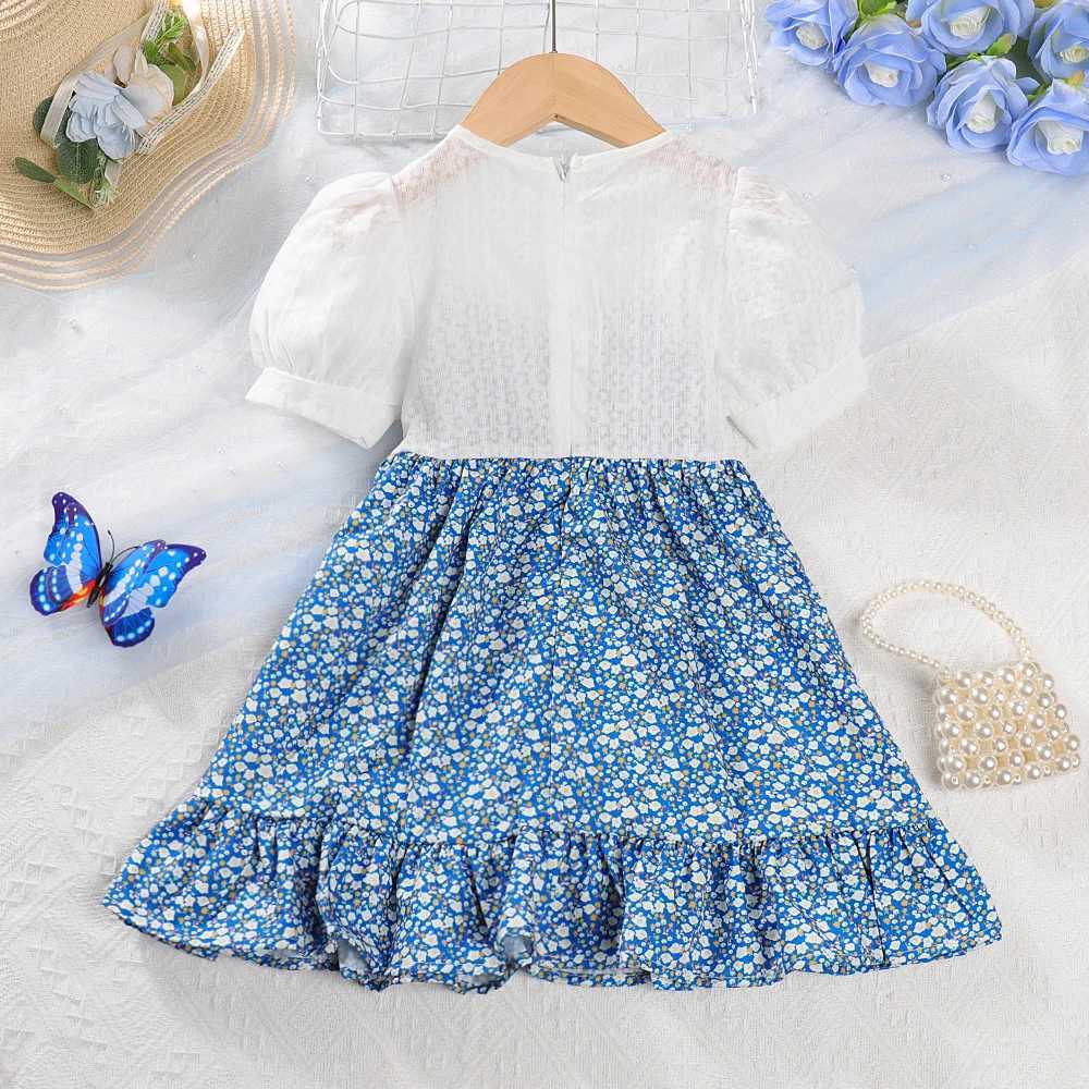 Summer New Girls Fashion Puff Sleeve Princess Dress 1 Pc Children Retro Floral Print Casual Clothes 3-7 Years R250707