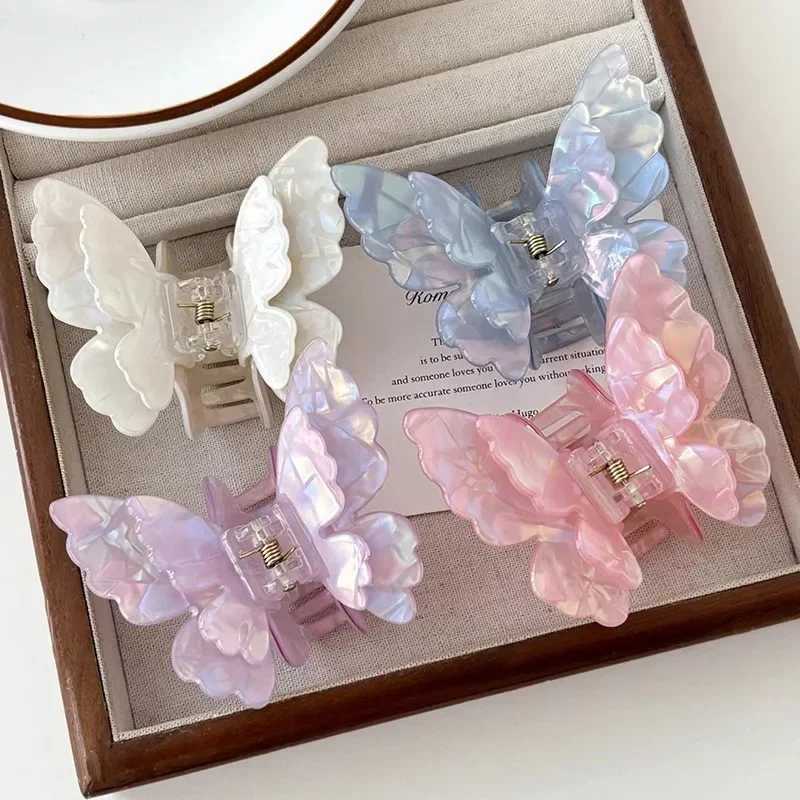 Fairy Butterfly Hair Claw Acetate Crab Hair Clip Women Sweet Princess Shark Clip Hairpin for Girls and Women Hair Accessories Y250707